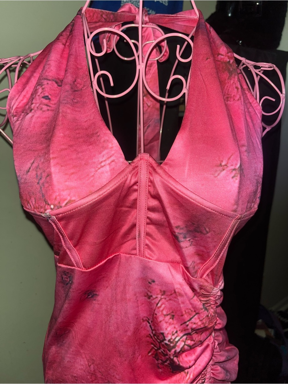 Women's Pink Halter Ruched Dress